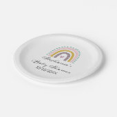 Regenboog, Boho, Roze, Blauwgroen, Harten, Baby sh Papieren Bordje (Gekanteld)