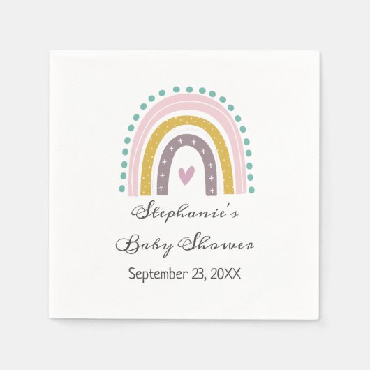 Regenboog, Boho, Roze, Blauwgroen, Harten, Baby sh Servet (Voorkant)