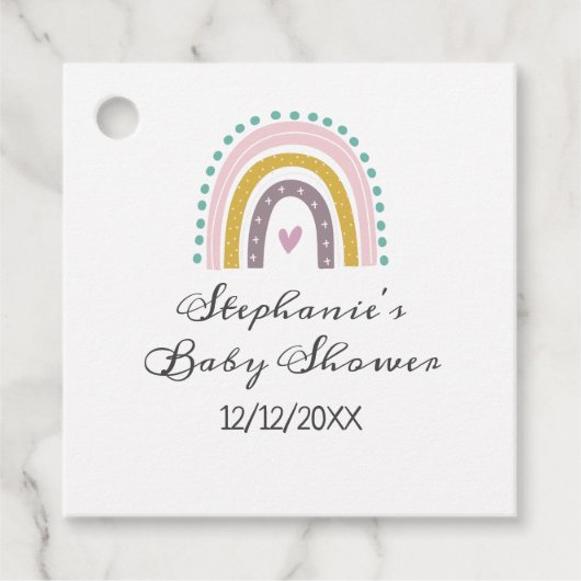 Regenboog, Boho, Roze, Blauwgroen, Hearts Baby sho Bedankjes Labels (Voorkant)
