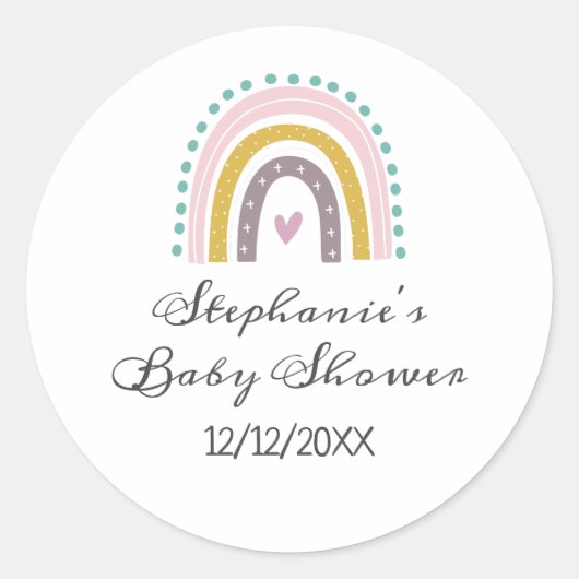 Regenboog, Boho, Roze, Blauwgroen, Hearts Baby sho Ronde Sticker (Voorkant)