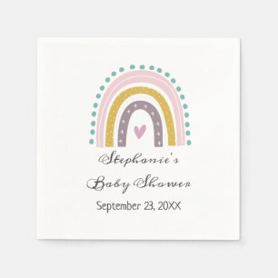 Regenboog, Boho, Roze, Teal, Harten, Baby Shower Servet