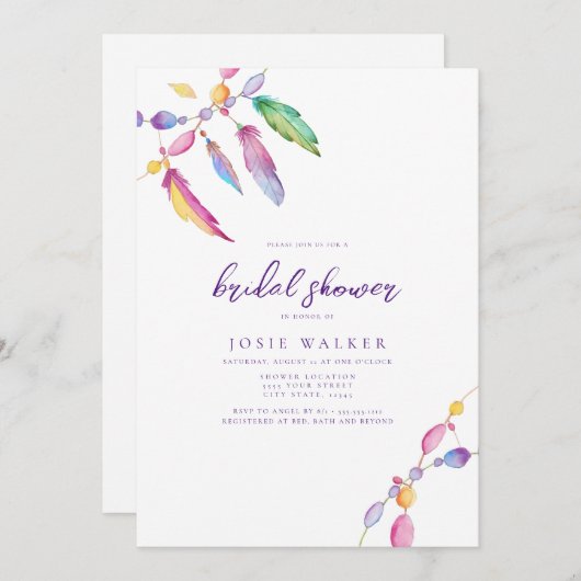 Regenboog Boho thema bruids douche uitnodiging (Voorkant / Achterkant)