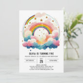 Regenboog Boho Wolken Meisje Verjaardag Kaart (Staand voorkant)