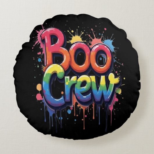 Regenboog BOO CREW Rond Kussen (Voorkant)