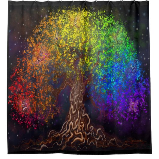 Regenboog boom douchegordijn (Voorkant)