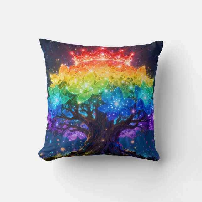 Regenboog Boom Licht Worp Kussen (Voorkant)