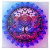 Regenboog Boom van het Leven Oude Rustiek Tegeltje (Voorkant)