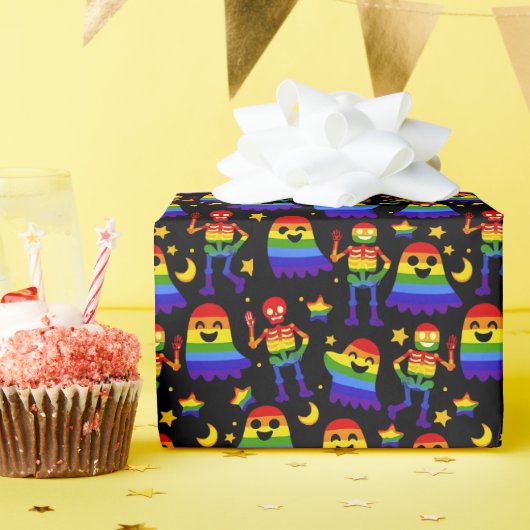 🦇🌈 Regenboog Botten & Sterren Cadeaupapier (Verjaardagsfeest)