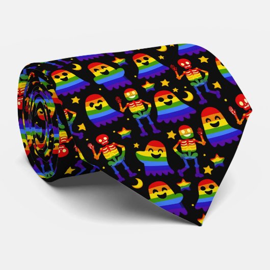 🦇🌈 Regenboog Botten & Sterren Stropdas (Opgerold)