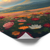 Regenboog boven bloemenveld poster (Hoek)