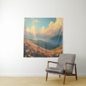 Regenboog boven bloemenveld wandkleed (In situ)