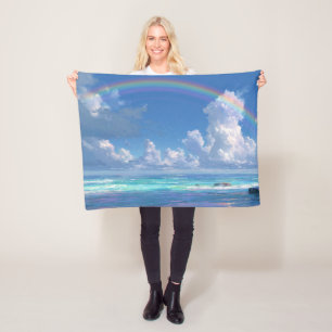 Regenboog boven de oceaan fleece deken