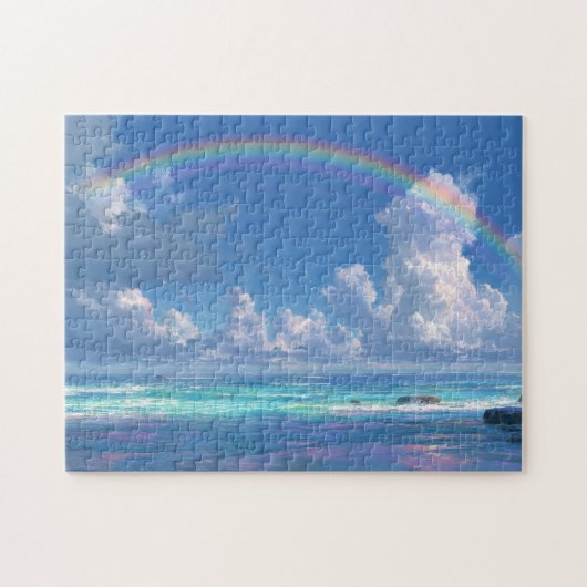 Regenboog boven de oceaan legpuzzel (Horizontaal)