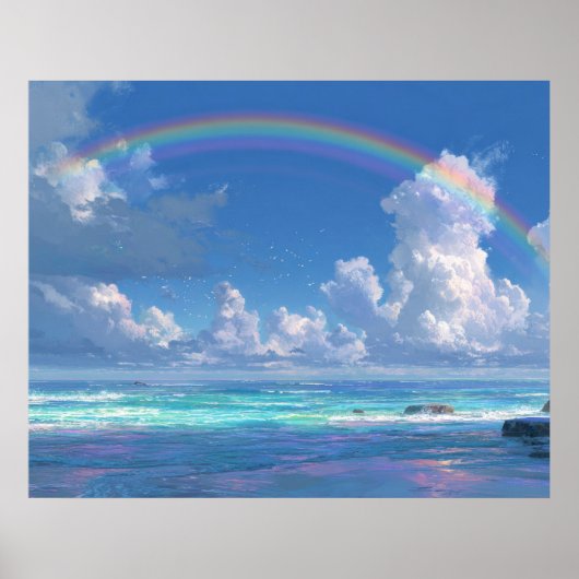 Regenboog boven de oceaan poster (Voorkant)