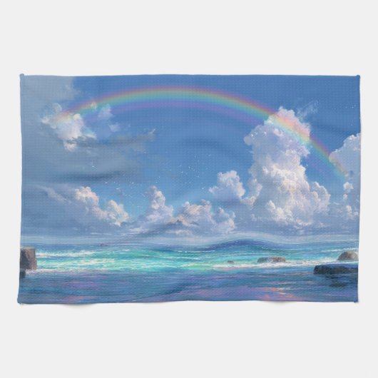 Regenboog boven de oceaan theedoek (Horizontaal)