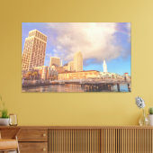 Regenboog boven de stad canvas afdruk (Insitu (Woonkamer))