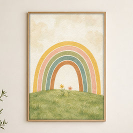 Regenboog boven de weide waterverfposter poster