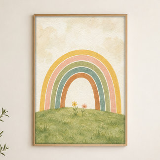 Regenboog boven de weide waterverfposter poster