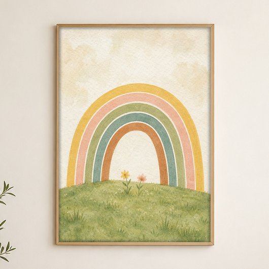 Regenboog boven de weide waterverfposter poster