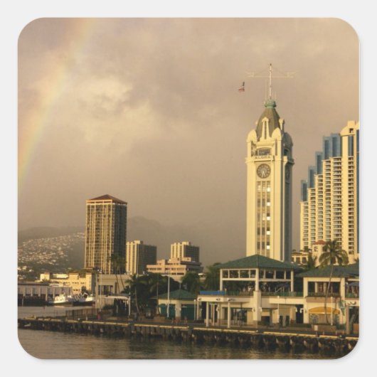 Regenboog boven Honolulu, Hawaii, VS 2 Vierkante Sticker (Voorkant)