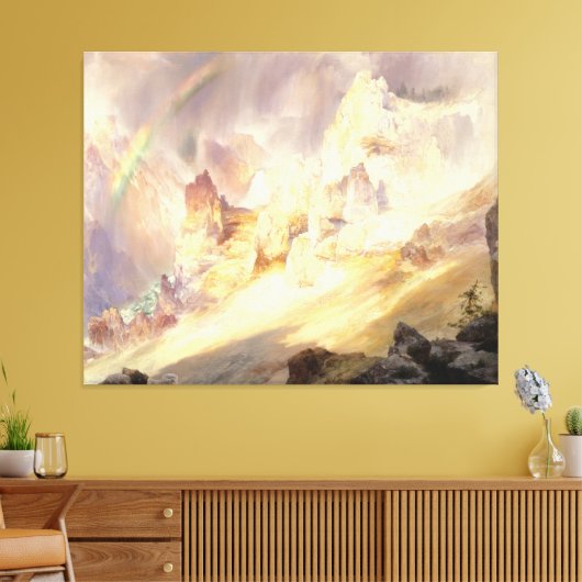 Regenboog boven Yellowstone, Moran 1900 Canvas Afdruk (Insitu (Woonkamer))