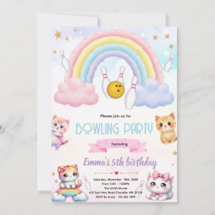 Regenboog bowlingskat feest uitnodiging