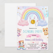 Regenboog bowlingskat feest uitnodiging (Voorkant / Achterkant)