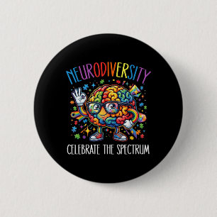 Regenboog Brein Neurodiversiteit Brein Autisme Ronde Button 5,7 Cm