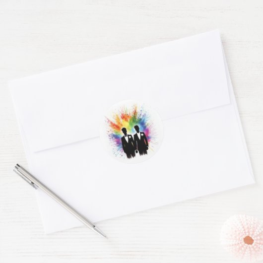 Regenboog Bruidegom Ronde Sticker (Envelop)