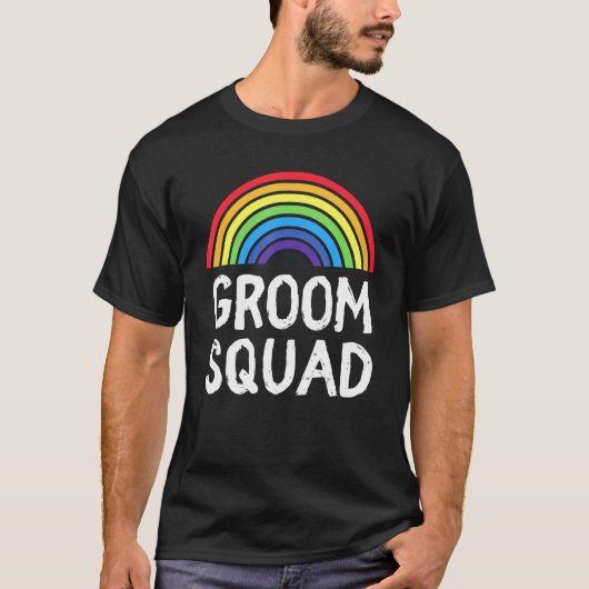 Regenboog Bruiloft LGBT Groom Squad Crew Gay Bache T-shirt (Voorkant)