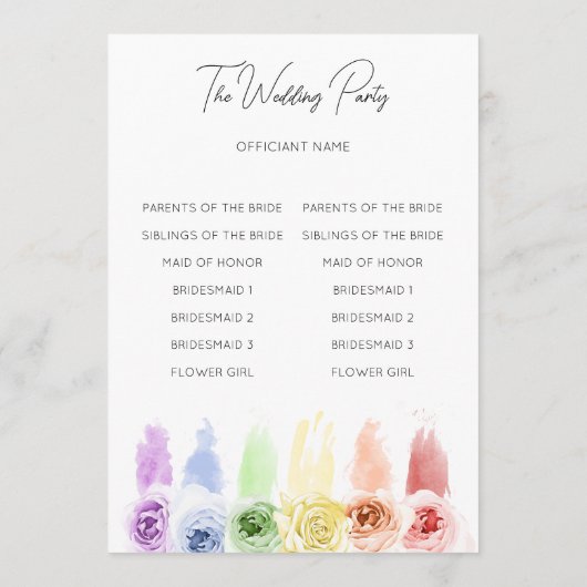 Regenboog bruiloft programma programmakaart (Achterkant)