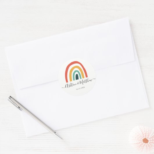 Regenboog bruiloft ronde sticker (Envelop)