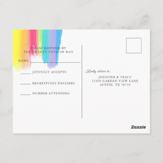 Regenboog bruiloft vriendelijk antwoord RSVP Briefkaart (Achterkant)