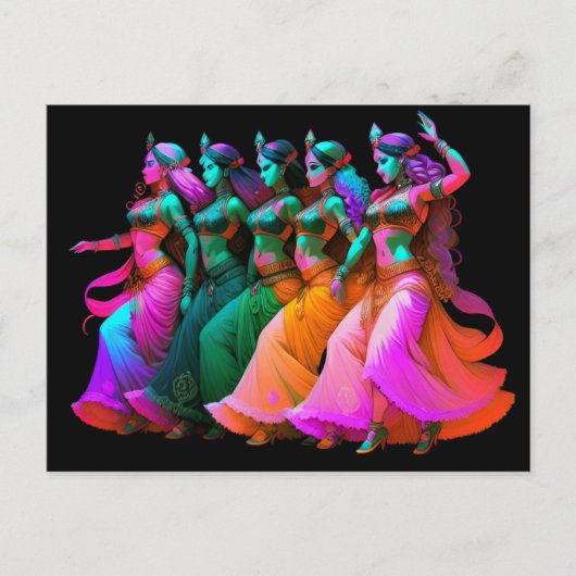 Regenboog buikdansers briefkaart (Voorkant)