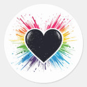 Regenboog Burst Hart Ronde Sticker (Voorkant)