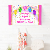 Regenboog, Butterflies en ballonnen, roze verjaard Spandoek (Insitu)