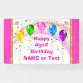 Regenboog, Butterflies en ballonnen, roze verjaard Spandoek (Horizontaal)