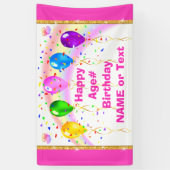 Regenboog, Butterflies en ballonnen, roze verjaard Spandoek (Verticaal)