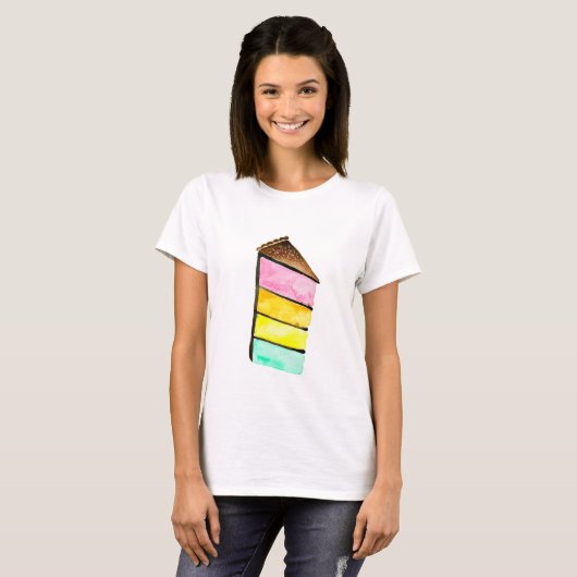 Regenboog cake yum waterverf schattige kunst t-shirt (Voorkant volledig)