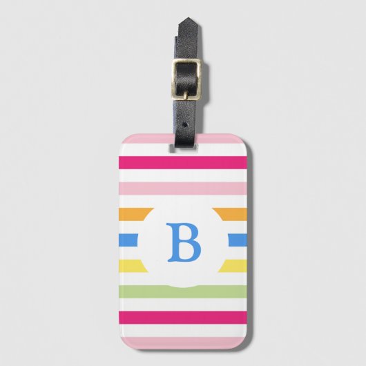 Regenboog Candy Strepen Modern Monogram Bagagelabel (Voorkant (verticaal))