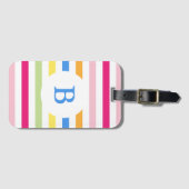 Regenboog Candy Strepen Modern Monogram Bagagelabel (Voorkant (horizontaal))