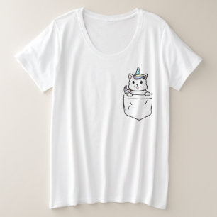 Regenboog Caticorn Pocket Plus Size Vrouwen T-shir Grote Maat T-shirt
