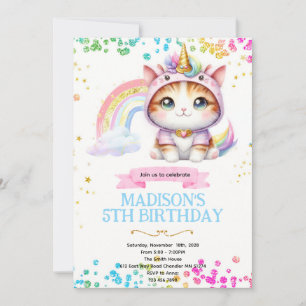 Regenboog Caticorn verjaardagsuitnodiging Kaart