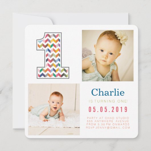 Regenboog Chevron 1e Verjaardag Fotokaarten Kaart (Voorkant)