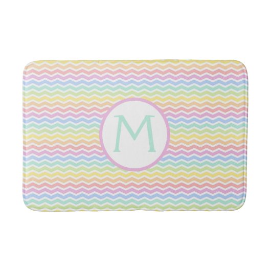 Regenboog Chevron Pastel Monogram Badmat (Voorkant)