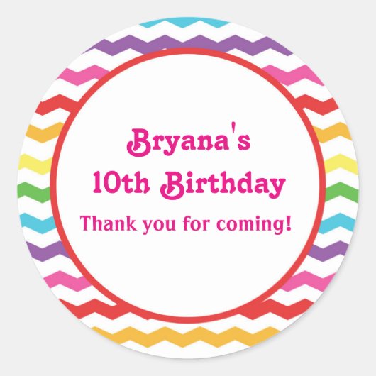 Regenboog Chevron Verjaardagsfeestje Aangepaste St Ronde Sticker (Voorkant)