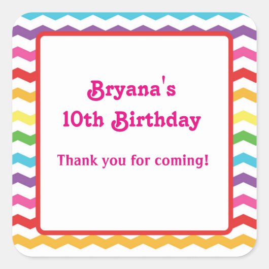 Regenboog Chevron Verjaardagsfeestje Aangepaste St Vierkante Sticker (Voorkant)