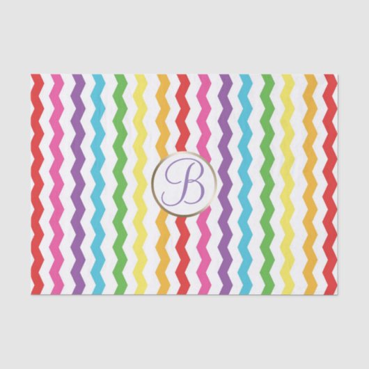 Regenboog Chevrondruk Monogram Letter Initiaal Tissuepapier (Voorkant)