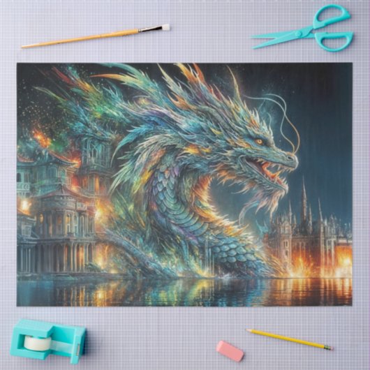 Regenboog Chinese Draak in Water Decoupage Tissuepapier (Craft)