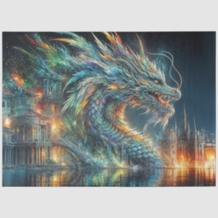 Regenboog Chinese Draak in Water Decoupage Tissuepapier